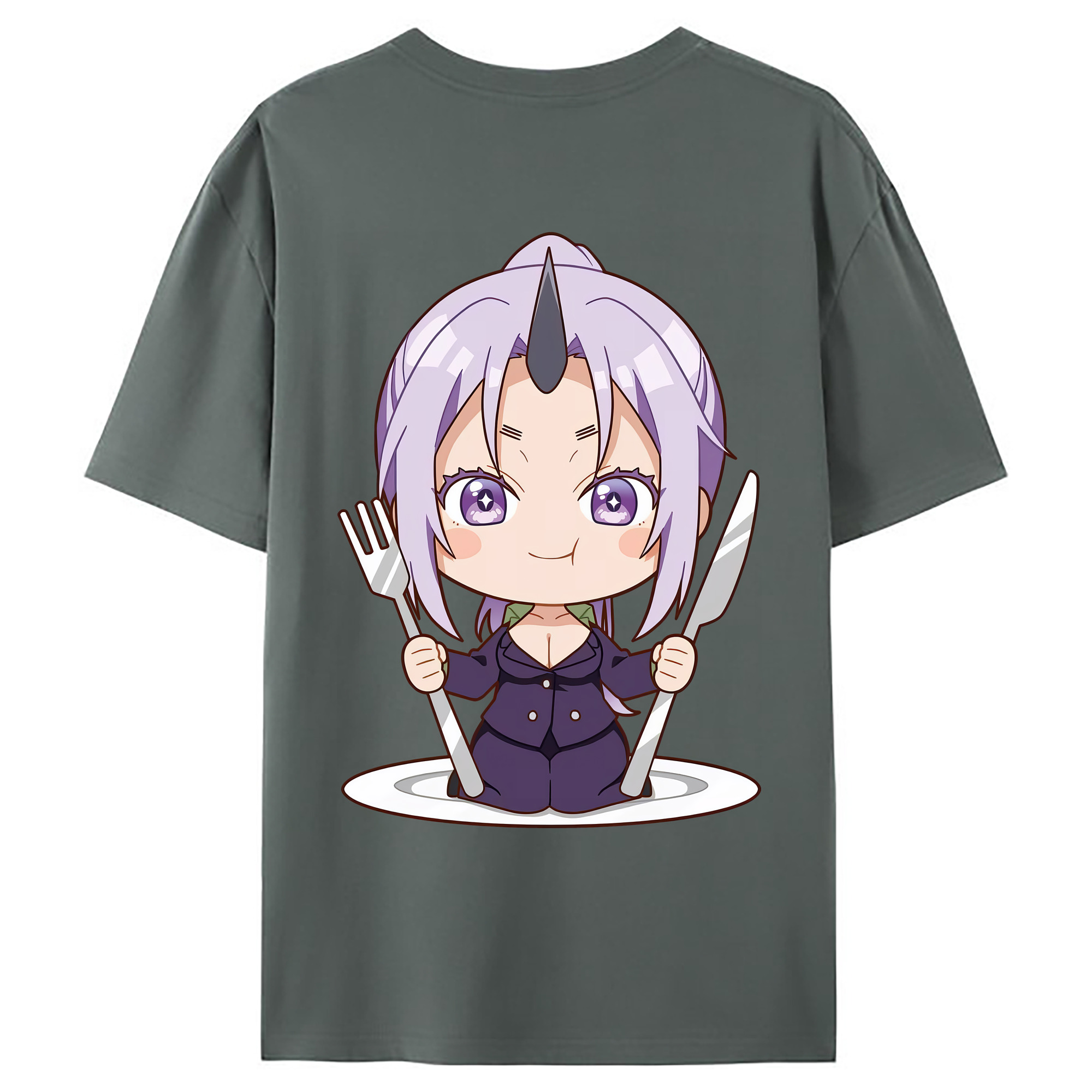 （画像用） 転スラ Regarding Reincarnated to Slime 綿100％ メンズ半袖Tシャツ（バックプリント） 通気性